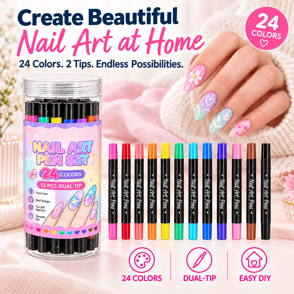 24-Color Dual-Tip Nail Art Pens ✨ DIY Your Own Halloween, Christmas & Everyday Nail Designs