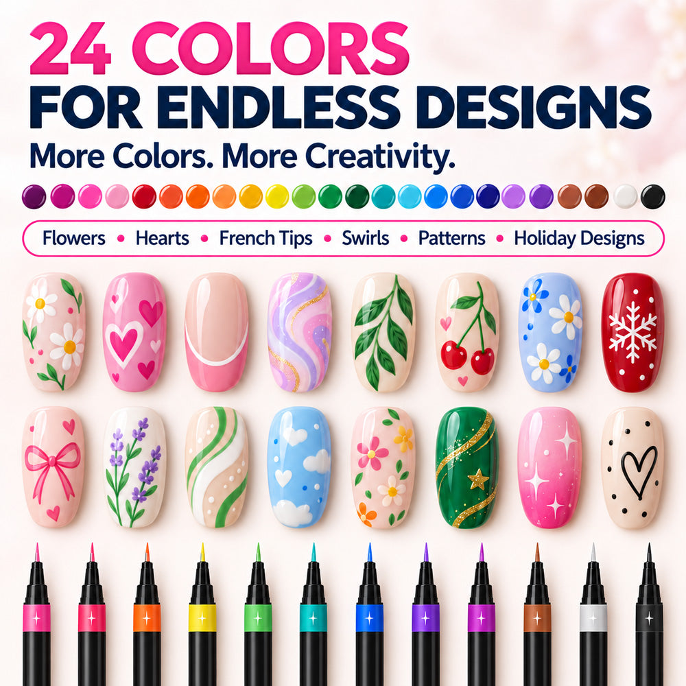 24-Color Dual-Tip Nail Art Pens ✨ DIY Your Own Halloween, Christmas & Everyday Nail Designs