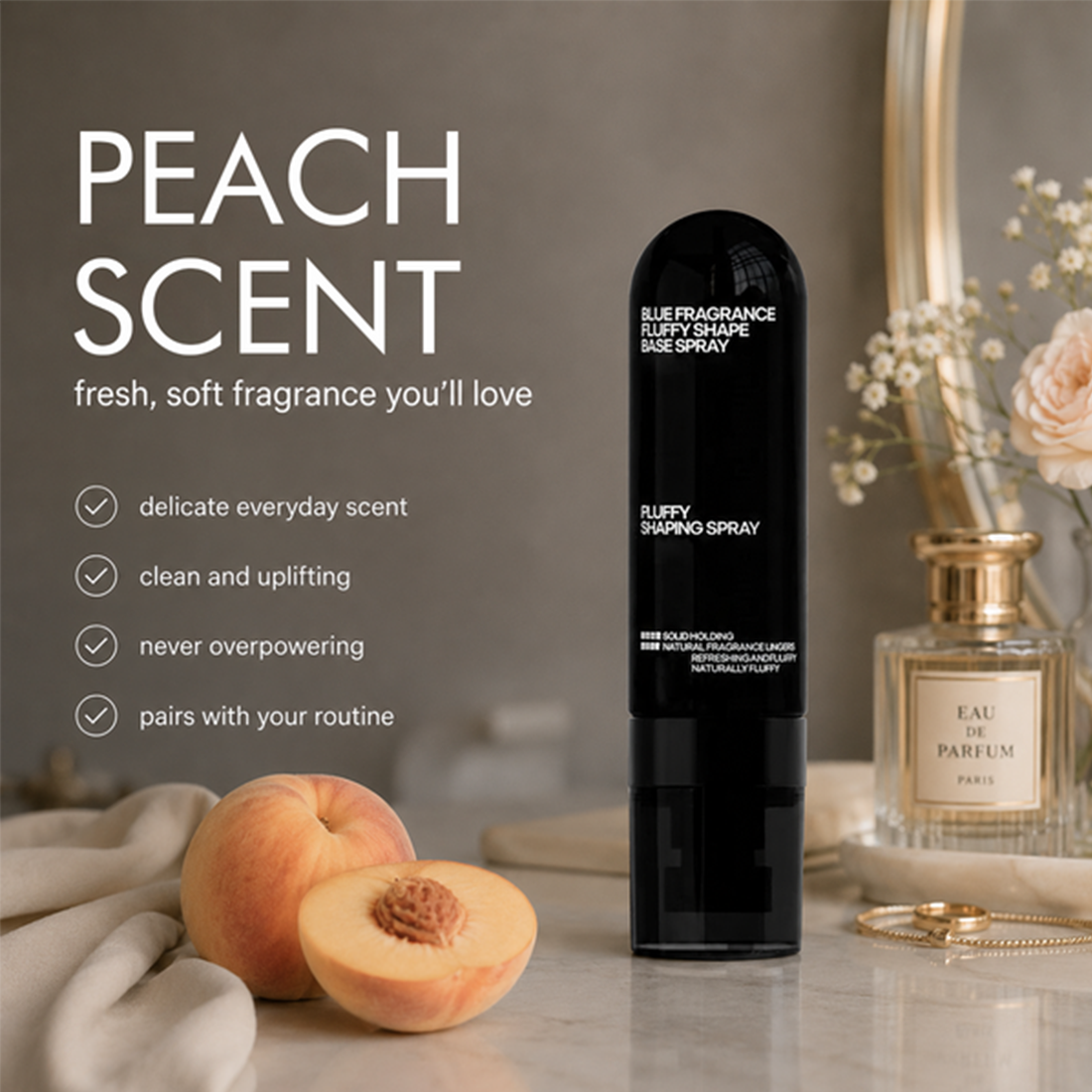 Peach-scented volumizing & setting spray