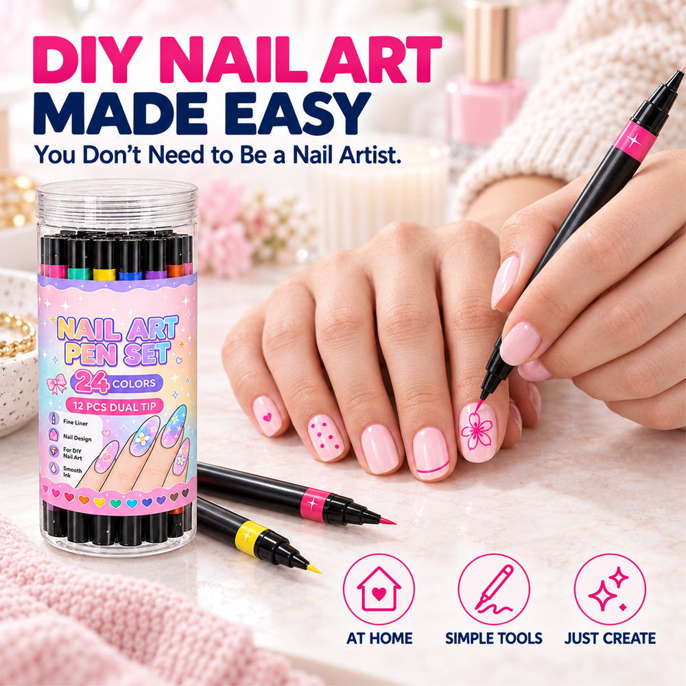 24-Color Dual-Tip Nail Art Pens ✨ DIY Your Own Halloween, Christmas & Everyday Nail Designs