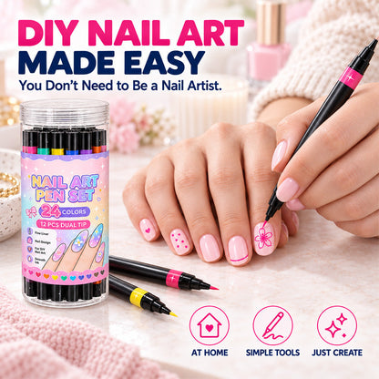 24-Color Dual-Tip Nail Art Pens ✨ DIY Your Own Halloween, Christmas & Everyday Nail Designs