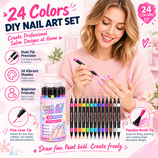 24-Color Dual-Tip Nail Art Pens ✨ DIY Your Own Halloween, Christmas & Everyday Nail Designs