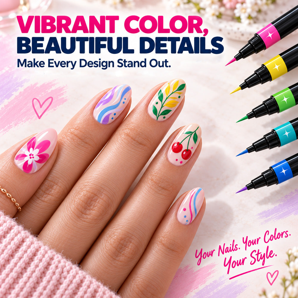 24-Color Dual-Tip Nail Art Pens ✨ DIY Your Own Halloween, Christmas & Everyday Nail Designs
