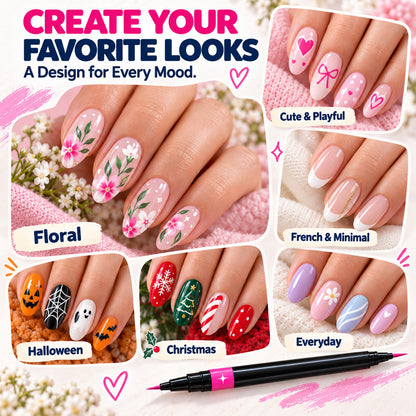 24-Color Dual-Tip Nail Art Pens ✨ DIY Your Own Halloween, Christmas & Everyday Nail Designs