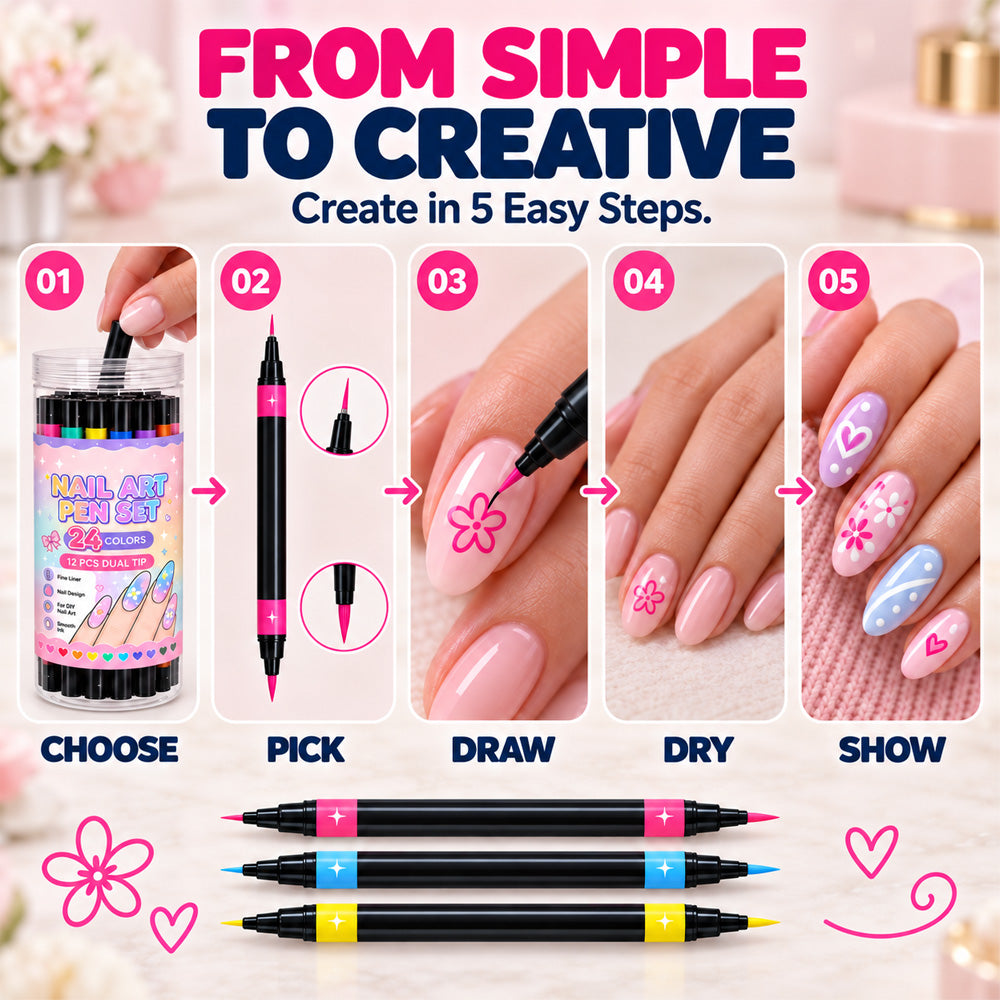 24-Color Dual-Tip Nail Art Pens ✨ DIY Your Own Halloween, Christmas & Everyday Nail Designs