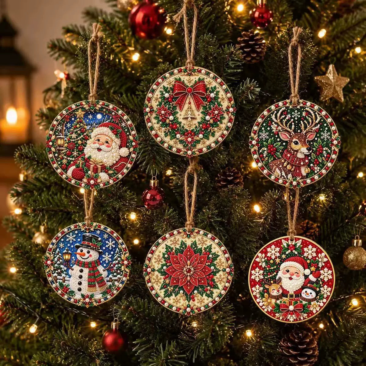 Christmas DIY Diamond Painting Ornaments Kit (12-Piece) – Xmas Tree Hanging Craft Decoration