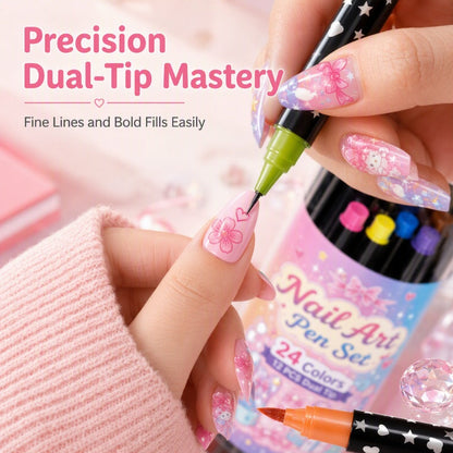 24-Color Dual-Tip Nail Art Pens ✨ DIY Your Own Halloween, Christmas & Everyday Nail Designs