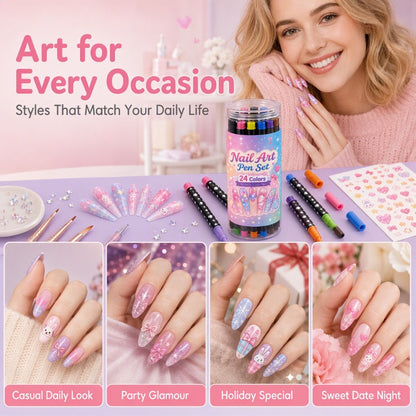 24-Color Dual-Tip Nail Art Pens ✨ DIY Your Own Halloween, Christmas & Everyday Nail Designs