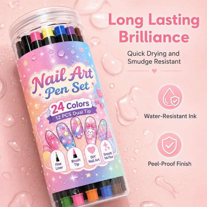 24-Color Dual-Tip Nail Art Pens ✨ DIY Your Own Halloween, Christmas & Everyday Nail Designs