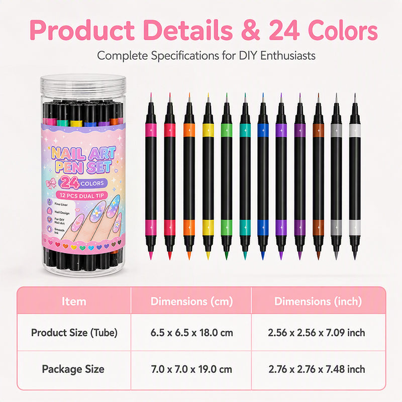 24-Color Dual-Tip Nail Art Pens ✨ DIY Your Own Halloween, Christmas & Everyday Nail Designs