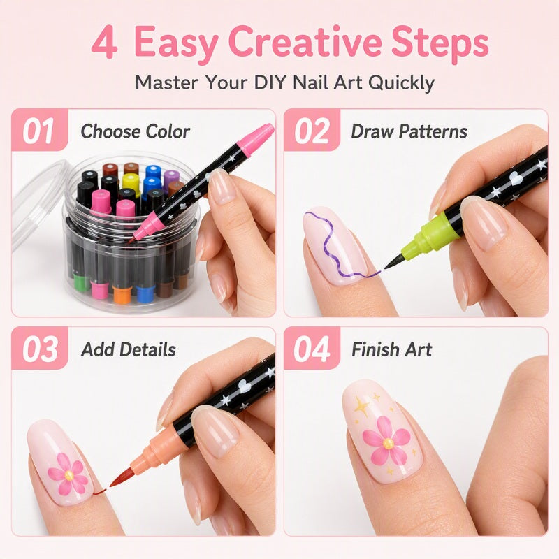 24-Color Dual-Tip Nail Art Pens ✨ DIY Your Own Halloween, Christmas & Everyday Nail Designs