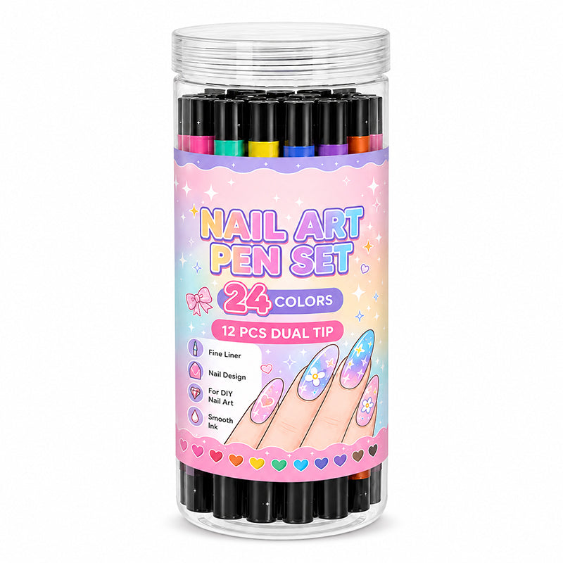 24-Color Dual-Tip Nail Art Pens ✨ DIY Your Own Halloween, Christmas & Everyday Nail Designs