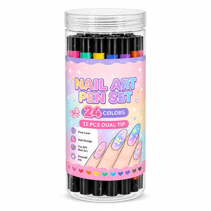 24-Color Dual-Tip Nail Art Pens ✨ DIY Your Own Halloween, Christmas & Everyday Nail Designs
